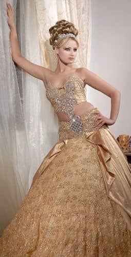 The Bride has a dress and color that some would find untraditional, but it is in complete harmony with her chosen theme of an Arabian Nights Fantasy.