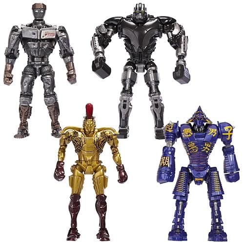 Real Steel robot names: Atom V1 and 'The King of Robots' Zeus, electric blue Noisy Boy and gold-plated Midas.