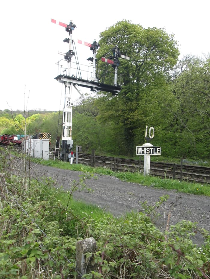 Further in to Grosmont Junction is this late LNER steel bracket signal post that controls Deviation Junction mpd, access to Grosmont Station through the tunnel and the route uphill on the 1/49 to Goathland