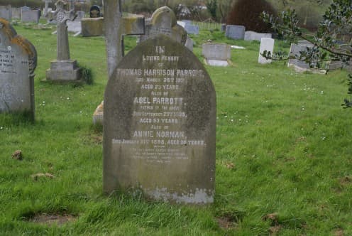 Thomas Harrison Parrott died 26 Mar 1901, Abel Parrott died 23 Sep 1895 and Annie Norman died 21 Jan 1898, gravestone location 81b, St. Lauds, Sherington