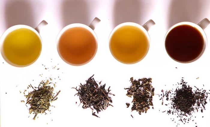 from left, green, yellow, oolong, black