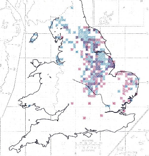 Distribution of Danish and Norse place names in Eastern and North-western England, endings: 'by', 'toft', 'thorpe' and 'thwaite' are evident in any search of a road atlas in these parts. By rights SW Wales should have a coloured square, look at a map