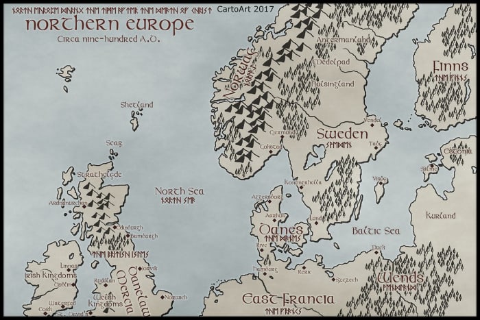 The source of the push westward out of Scandinavia. Poor growing and grazing land at home prompted the Danes to seek pastures new. Their West Norse cousins saw raiding and trading as the way forward - after taking the Northern Isles