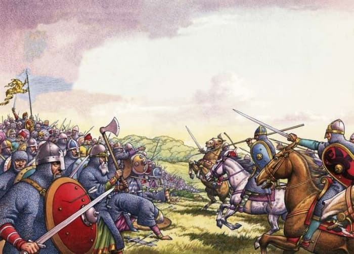 A trial of strength would come in the form of 'new technology', mounted warfare, crossbows and 'trebuchets' (sling machines) when Duke William invaded in late September. Two fighting cultures met on 14th October, 1066 on Caldbec Hill