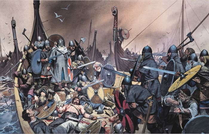 Endgame AD 1000 - Olaf Tryggvason, cornered at the prow of his ship, stepped fully armed and in his mailcoat onto the ship wall and dropped into the sea at Svold in the Baltic. He is said not even to have looked up as he sank