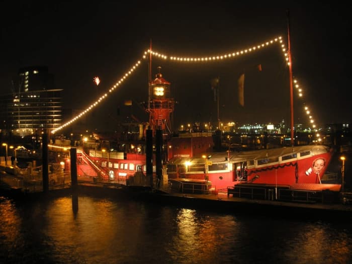"Das Feuerschiff" or "Trinity House LV13" (Lightvessel 13) - originally a British Lightship, functioning as a museum, hotel, restaurant etc in the harbour of Hamburg (Germany).