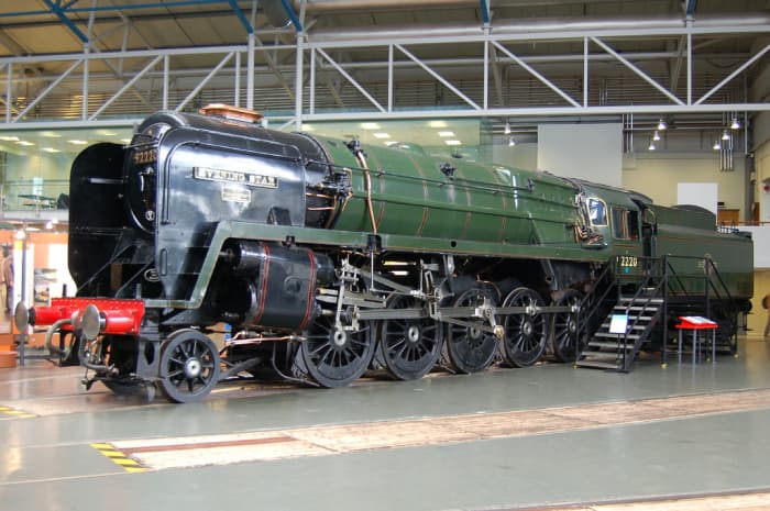 The very last steam engine to be produced by British Railways, Swindon-built Class 9F 92220 'Evening Star' on show at the National Railway Museum, York