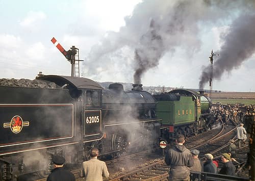 K4 3442 Great Marquess and K1 62005 on the Whitby Moors Railtour, March 1965, seen here at the north bend of Larpool Viaduct before Marquess detached to let 62005 take the train down to Whitby Town
