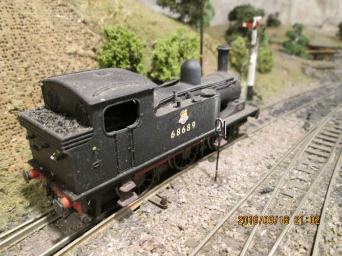Originally NER Class E1, LNER/BR Class J72 0-6-0T 68689 rests between duties at the goods depot starter, Thoraldby. The model is available from Bachmann Branchline