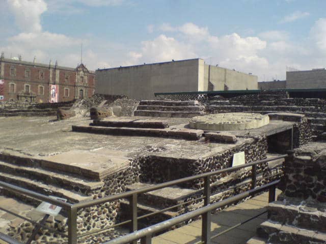 The original Templo Mayor of Tenochtitlan, today excavated and on display in the center of Mexico City.