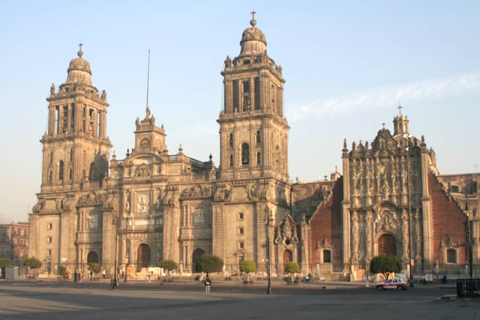Cathedral in Mexico City that was sinking into the ground at one time. Built over Tenochtitlan.