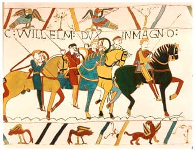 A portion of the Bayeux Tapestry that depicts the Norman invasion of Britain, one of the most important events of British history.