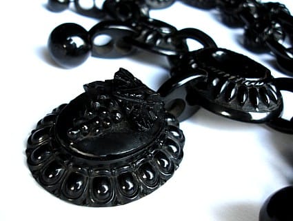 Jet jewellery came into fashion after the death of Prince Albert when Queen Victoria developed a morbid taste for permanently wearing mourning jewellery