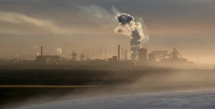Redcar Steel Works, closed down by owners Tata Steel. One of a chain linking Middlesbrough with Skinningrove along the coast. There are works to the west, closer to the sea at Warrenby as well and further west at Lackenby, South Bank, Grangetown