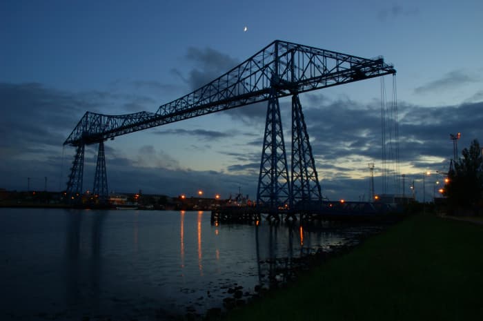 Teesside's icon: the Transporter Bridge opened 1911 and still going strong. Links what was the docks area of Middlesbrough with Port Clarence (Yorkshire-Durham)