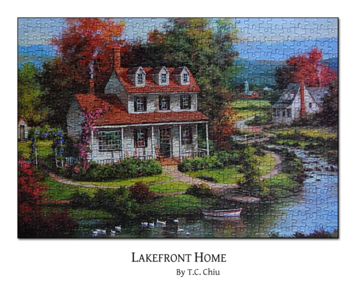 'Lakefront Home' a jigsaw puzzle from a collection by renowned artist C.T.Chiu