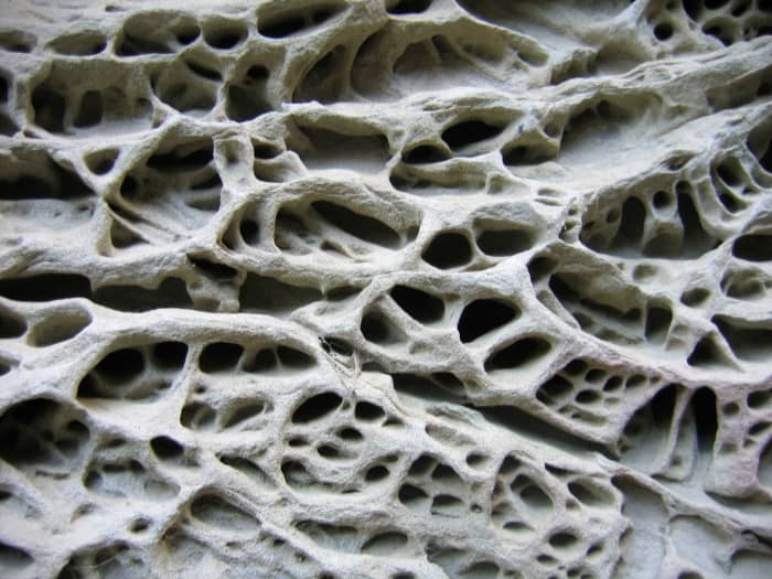 This sandstone formation, known as "tafoni," is the result of thousands of years of complex weathering processes.