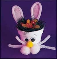 BUNNY FLOWER POT FOR EASTER - SIMPLY ADD POM-POMS, PIPE-CLEANERS, AND GOOGLE EYES. (THERE IS ALSO A WHITE POM-POM COTTON-TAIL, IN THE BACK)!