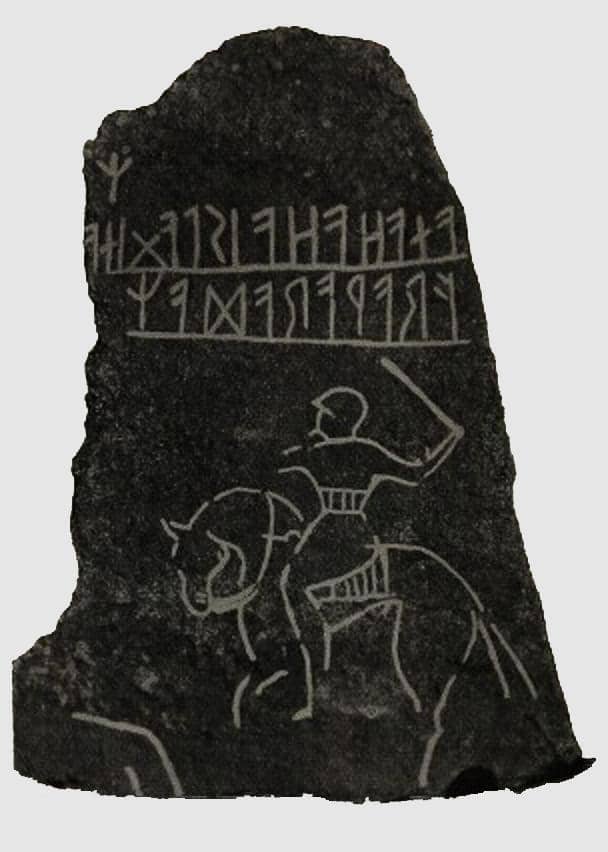 Memorial runestone - note the rider below the runes brandishing his sword, ready to strike