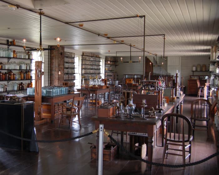 Upstairs at Thomas Edison's Menlo Park, New Jersey, Laboratory (replica buildings constructed in 1929 in Greenfield Village).