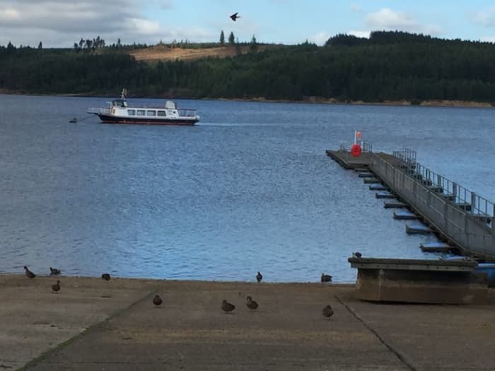 The ferry has just left Leaplish jetty for all stops to the north end of the lake