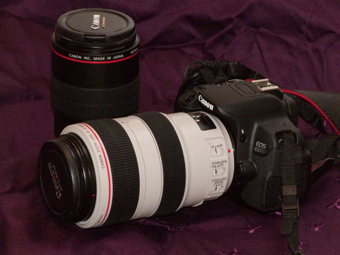 The Canon 650D is light, fits wonderfully in my hand, but this lens weighs twice as much! Try holding a few models with a heavier lens attached to see which one fits you the best.
