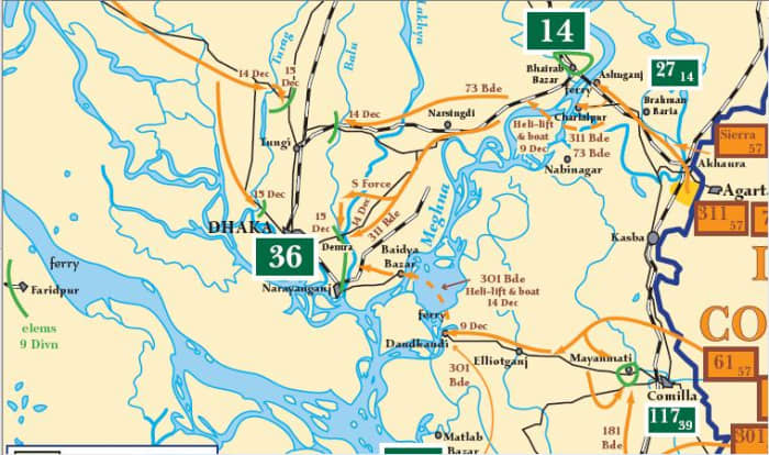 Indian Forces encircling around Decca by 15 December 1971.