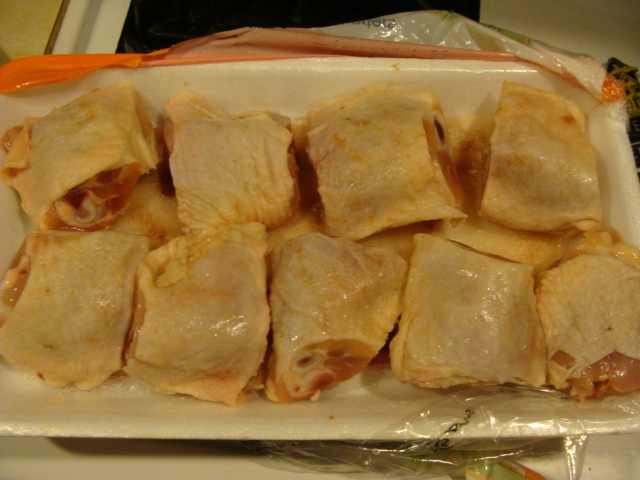 Your thighs all trimmed up - this would cost as much as the rest if you simply purchased thighs. Your little bit of extra effort does pay off, it's almost like getting free drumsticks and broth.