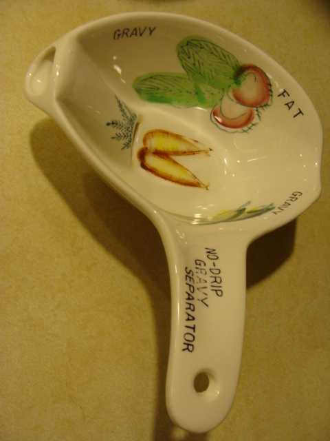 Isn't this cute? It's a no-drip gravy separator. You can use this to separate your pan juices when roasting to make gravy from the juices, too.