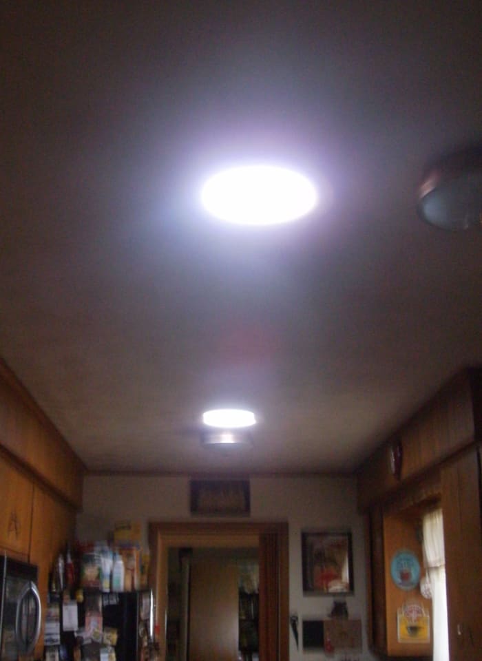 My kitchen skylights on a rainy day. On a sunny day, the whole room is bright, while you don't even notice that the skylights are there.