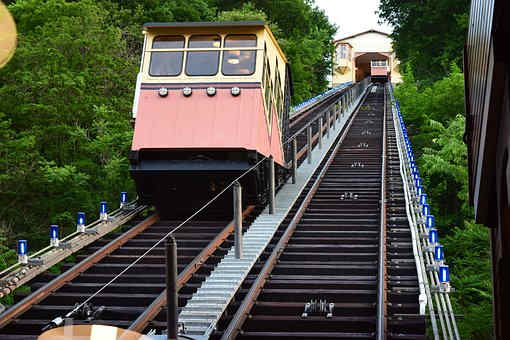 Funicular: a cable railroad, especially one on a mountainside, in which ascending and descending cars are counterbalanced.
