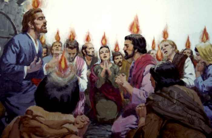 "Then there appeared to them divided tongues, as of fire, and one sat upon each of them. And they were all filled with the Holy Spirit and began to speak with other tongues as the Spirit gave them utterance" (Acts 2:3-4).