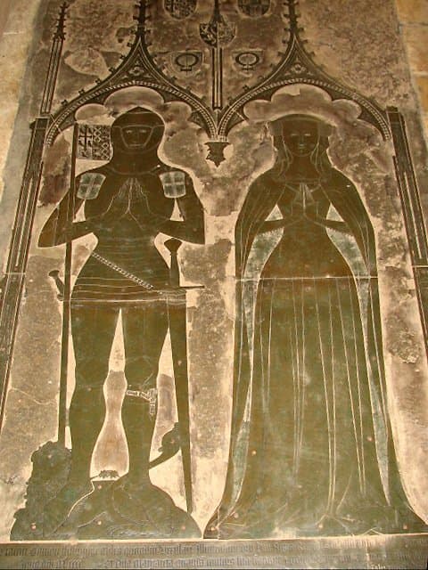 Original brass monument of Simon de Felbrigge and wife at St. Margaret's Church, Felbrigg, Norfolk, England