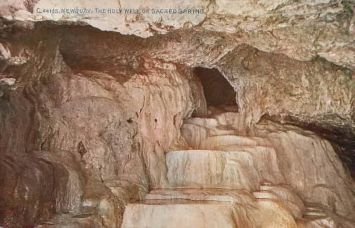 Holy Wells of Cubert and Holywell, Cornwall: The steps leading into the cave and holy well on Holywell Bay, Newquay, Cornwall
