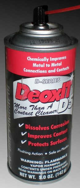 Deoxit makes many fine electronics sprays designed to clean and protect your equipment. D5 is what I usually use. There are other manufacturers of similar products.