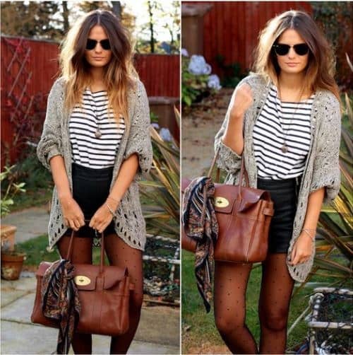 Tights, Shorts, Long Cardigan, Over-sized Cardigan, Stripes, Fashion, Printed Tights, Fall, Winter, Leather Shorts