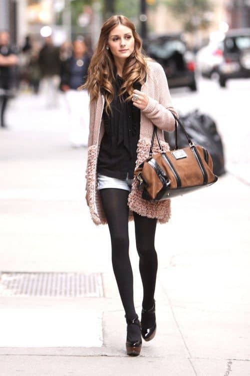 Feminine, Cardigan, Over-sized Cardigan, Shorts, Tights, Black Tights, Opaque Tights, Classy, Fashion, Fashion Forward, Fall, Winter, Olivia Pal