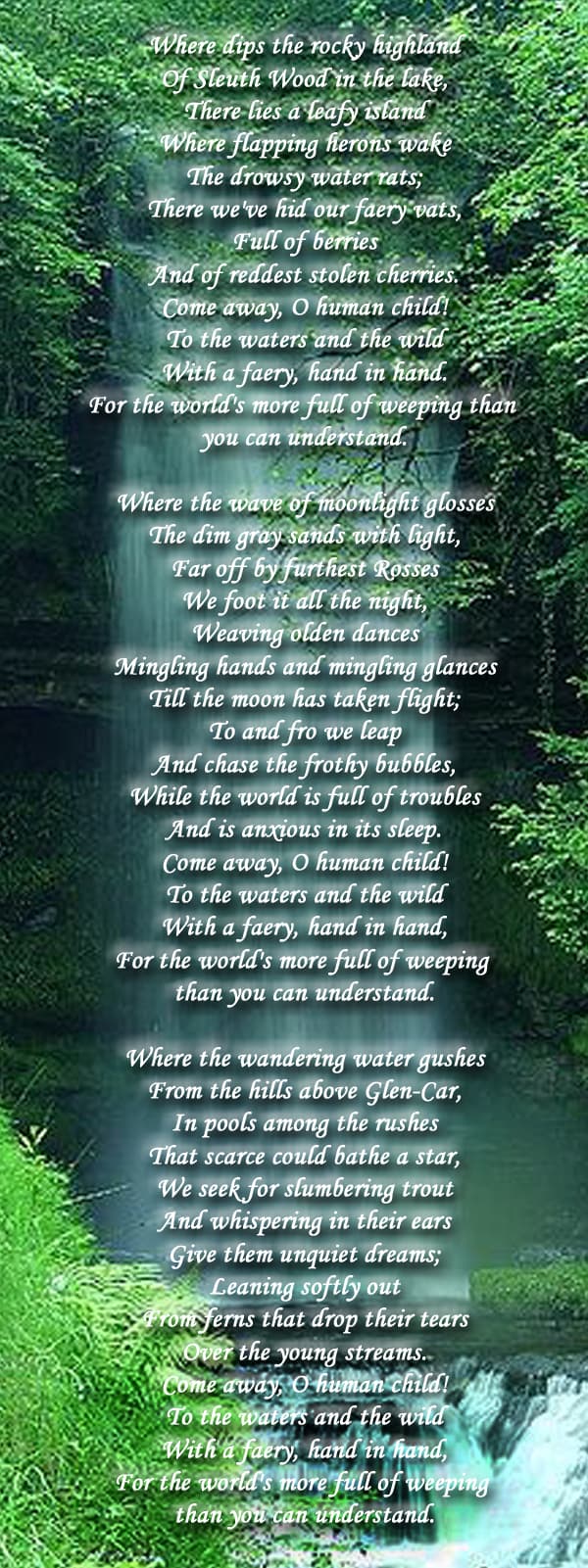 William Butler Yates poem (1886) against photo of Glencar waterfall (public domain image).