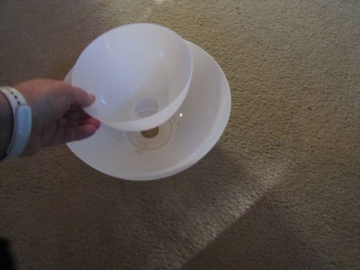 The floor lamp was defunct, but I saved the 2 plastic shades before tossing the non-working base.