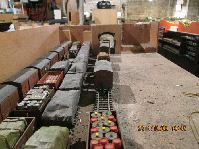 The view from the control module (right, out of image) end showing the variety of wagons and vans stored