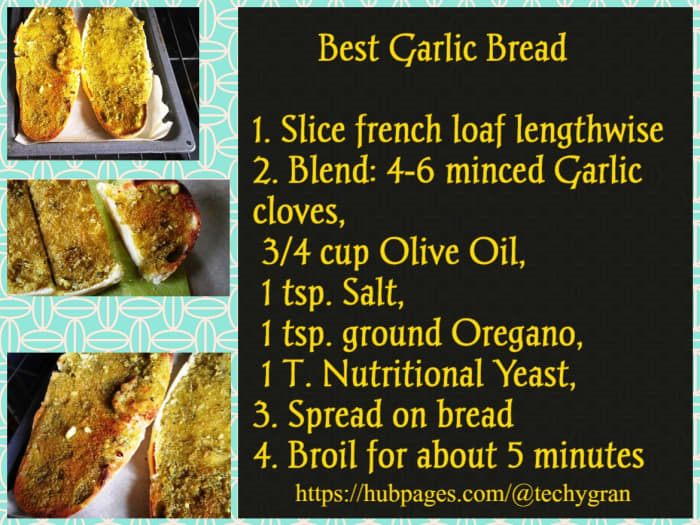 The secret is the olive oil to replace the unhealthy margerine and other fats in the commercial garlic bread.