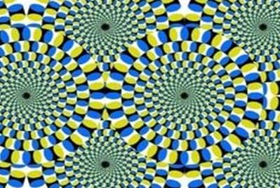 The repeated sequence of colour blocks can be seen making up each circular section within the illusion.