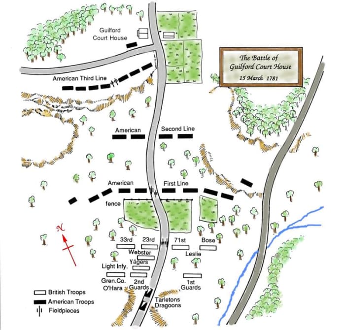 Battle of Map of Guilford Courthouse (March 15, 1781) was the largest, most hotly-contested battle of the Revolutionary War's Southern Campaign. The battle would lead to the eventual surrender of Cornwallis at Yorktown.