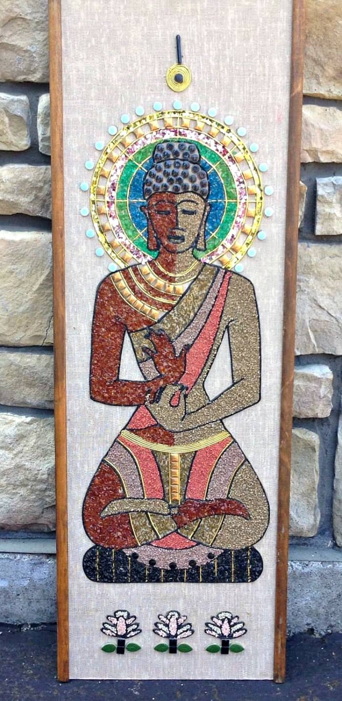Buddhist Inspired Gravel Mosaic Wall Art Picturesque. The look the feel of the exotic land of India.