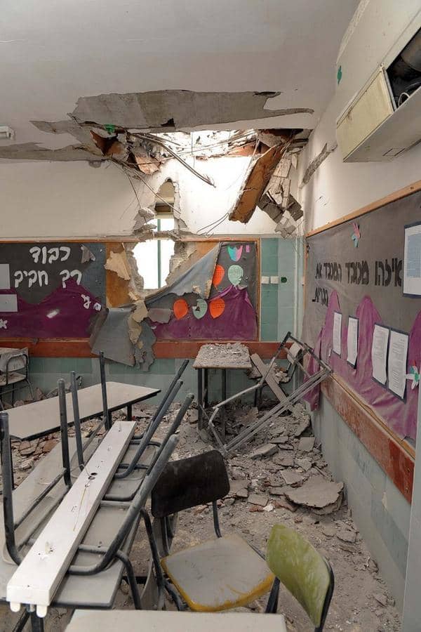 Classroom Hit by Grad Rocket Fired from Gaza, Be’er Sheva (town where the Jewish ancestors Abraham and Isaac lived in 2000 BCE), Israel, December 31, 2008