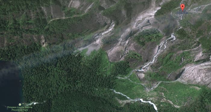 James Bruce Falls is located in British Columbia, Canada and is a seasonal waterfall visible by anyone who wants to visit. Go before July if you don't want to miss this water fall this year!