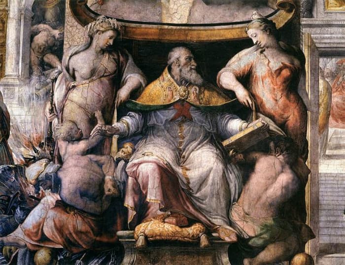 Francesco Salviati, Pope Paul III between the Peace and the Religion (a. 1540), Rome Palazzo Farnese Sala Dipinta
