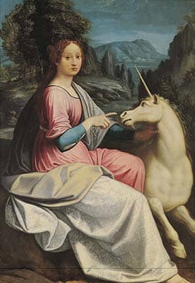 Luca Longhi, The lady and the unicorn, Rome Castel Sant'Angelo (1550) - Probably a portrait of Giulia Farnese