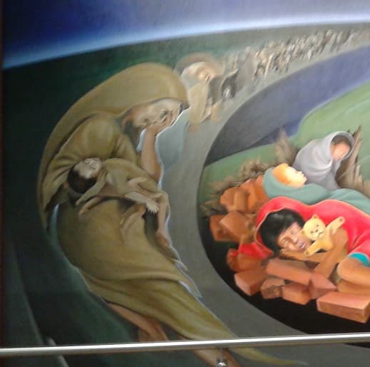 Another portion of the Death Mural on depicts ghostly gassed mothers carrying dead babies - Deliberate depopulation by the New World Order or the La Llorona motif?