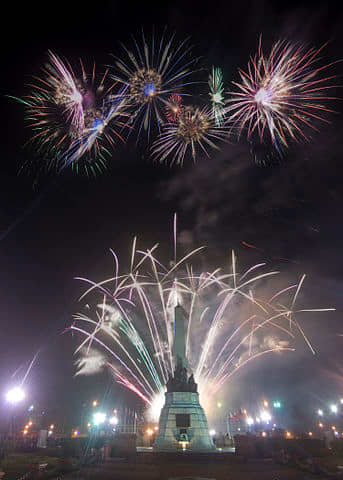 New Year Fireworks at Dr. Jose Rizal Monument at Rizal Park, Luneta, Manila,